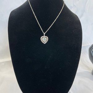 Sterling Silver Blue Topaz Filigree Heart 18 In